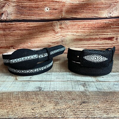 #ad #ad Men#x27;s Leather Stingray Print Western Cowboy Belt Cinto Piel Impreza Mantarraya $65.59