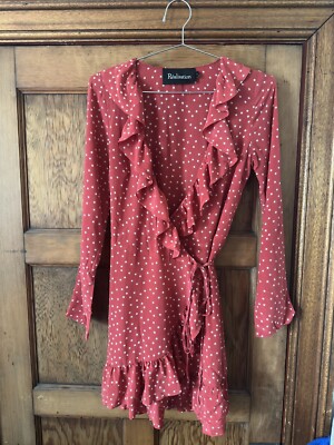 Realisation Par The Alexandra Mini Dress Red Stars 100% SILK Wrap Dress size S