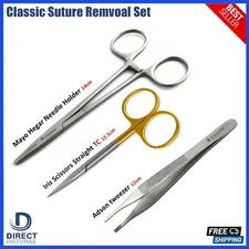Classic Suture Removal Kit Surgical Scissors Adson Tweezers Mayo Hegar Forceps