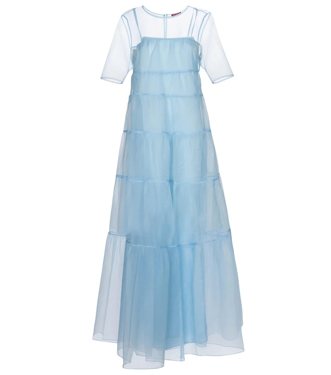 NWT Staud Hyacinth Organza Tiered Maxi Dress French Blue Large MSRP$495 |  eBay