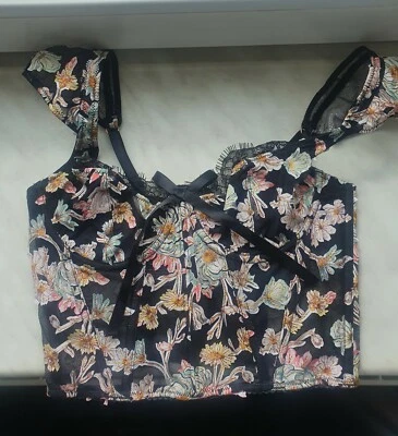 Victoria's secret corset top Korsett schwarz mit Blumen und Mesh - Bild 1 von 2