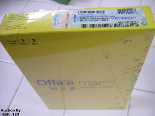 MS Microsoft Office MAC 2011 Home and Student Family Pack For 3MACs =NEW BOX= - Picture 1 of 5
