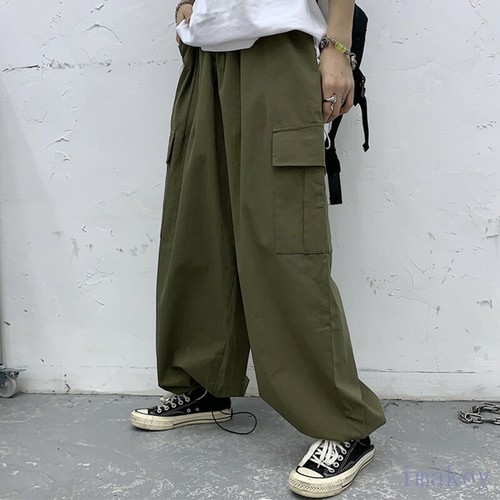 Mens Cargo Pants Wide Leg Multi-pocket 