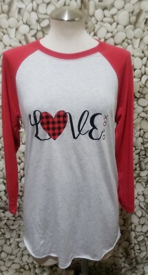 Next Level Love Valentine XOXO Baseball Red Gray T-shirt Womens Size Small
