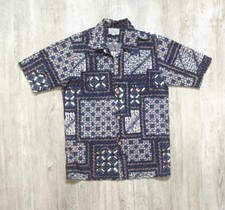VTG 60s Surf Line Hawaii Selvedge Men's S Tapa Print Hawaiian Loop Collar Shirt