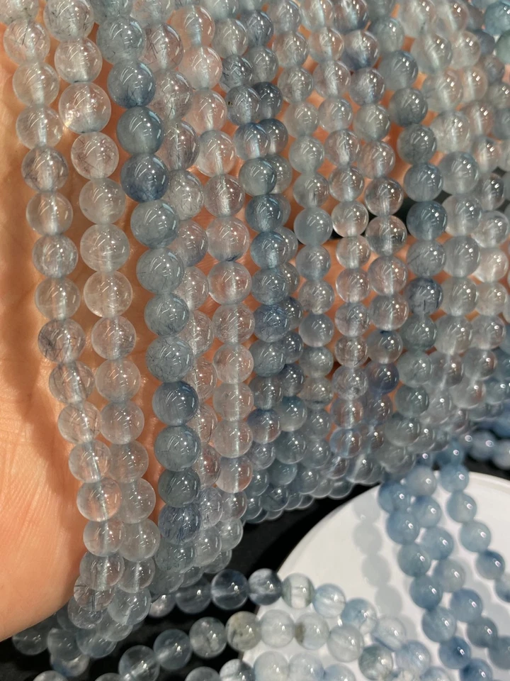 6mm 1pcs Natural Blue hair Rutilated Quartz Crystal Beads Bracelet - Image 2 of 4
