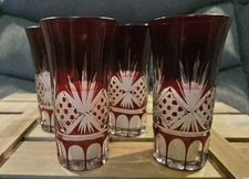 Czech Bohemian Ruby Red Cut to Clear 4" Tumbler Cordial Spirit Glasses Set of 4