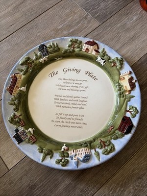 The Giving Plate 12.5'' Hand Painted Raised 3D Farmhouse Country Scene on Border 