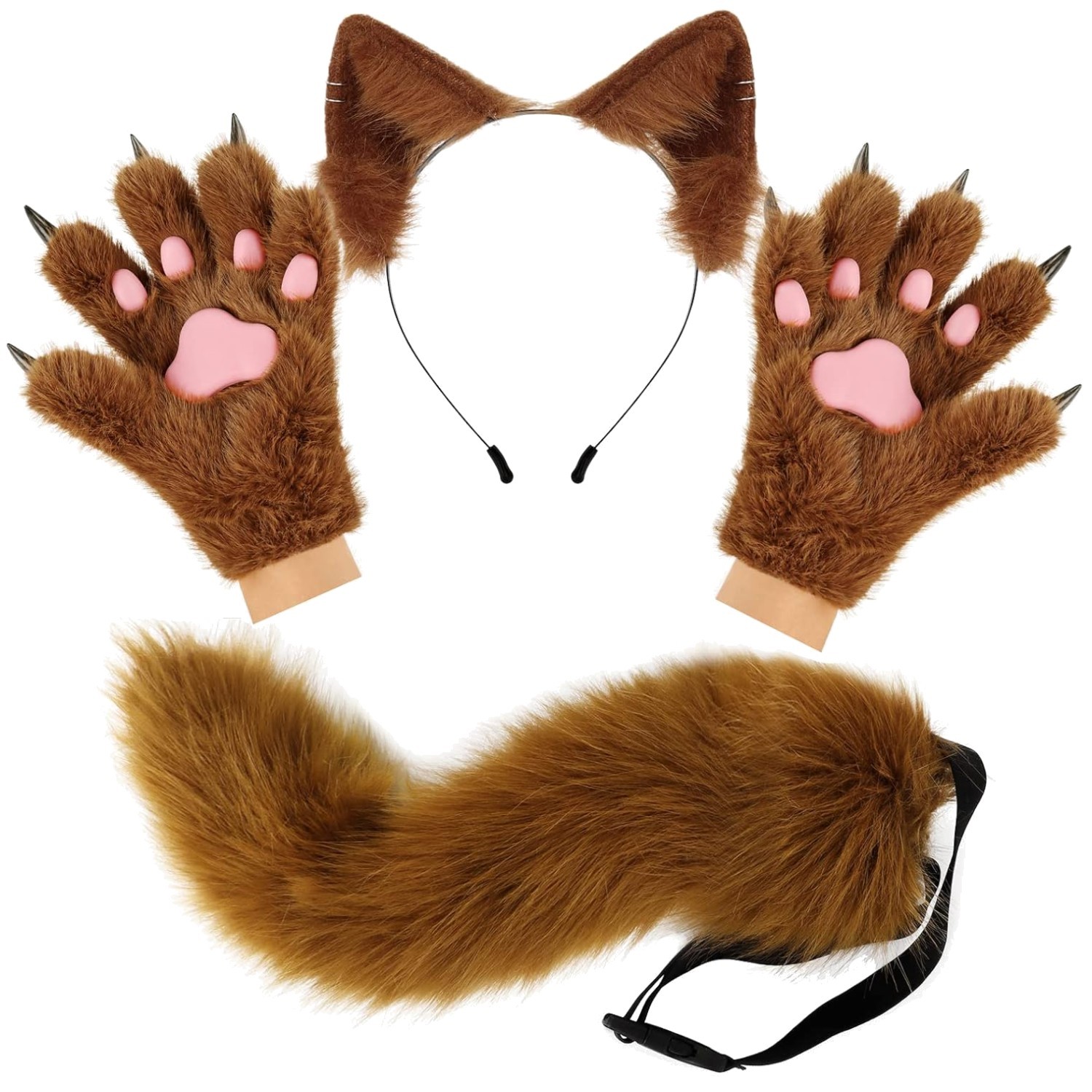 Wolf Fox Tail Ears Gloves Set - Halloween Costume Women