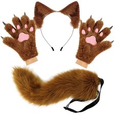 Wolf Fox Tail Ears Gloves Set - Halloween Costume Women