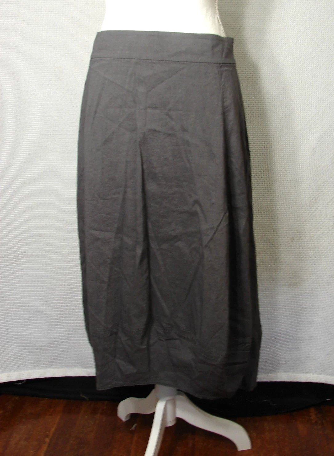 ​New Eileen Fisher Gray Linen Blend Lantern Skirt Lagenlook Midi Bubble Hem Sz L