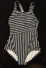 Lands' End Swim Stripe High Neck Tugless  Swimsuit, Small New! Size 6-8 Landsend