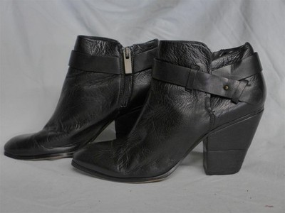 DOLCE VITA Black Leather Block Heeled Zip/Buckle Ankle Boots/Booties - Size 8