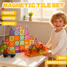Magnetic Tiles Building Blocks Set Kid Children Birthday Gift Box 60/100/120PCS