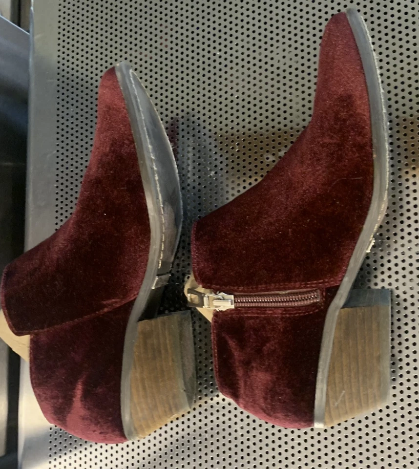 MUY VOLÁTILES MUJER TALLA 7.5 BORGOÑA TOBILLO CREMALLERA BOTINES ZAPATOS CUÑA TACÓN Foto 3 de 4