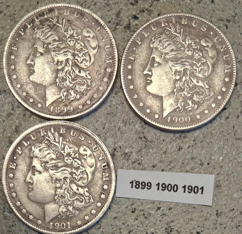 3 MORGAN Silver Dollar US COPY Coins 1899 1900 1901 Circulated Antique Look/Feel