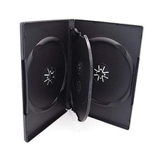 25 Pack Standard 14mm Black Quad 4 Disc DVD Cases with Double Sided Flip Tray