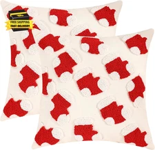 Christmas Red Tufted Pillow Covers 18 X 18 Inch Set of 2 Christmas Socks Throw P