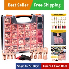 264 PCS Battery Cable Ends Kit,132 PCS AWG 8 6 4 2 1/0 2/0 Heavy Duty Copper ...