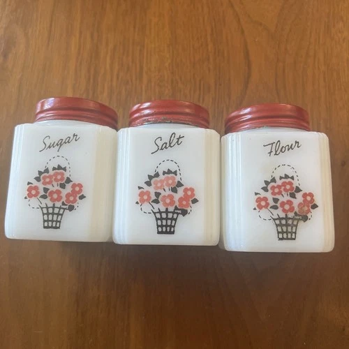 Vintage McKee Tipp City Milk Glass Flower Basket Shaker Vintage Set Of 3