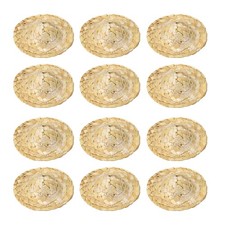 12 Pcs Mini Straw Hat 1.8 Inch Hand Knitting Miniature Straw Hats, Wood Color
