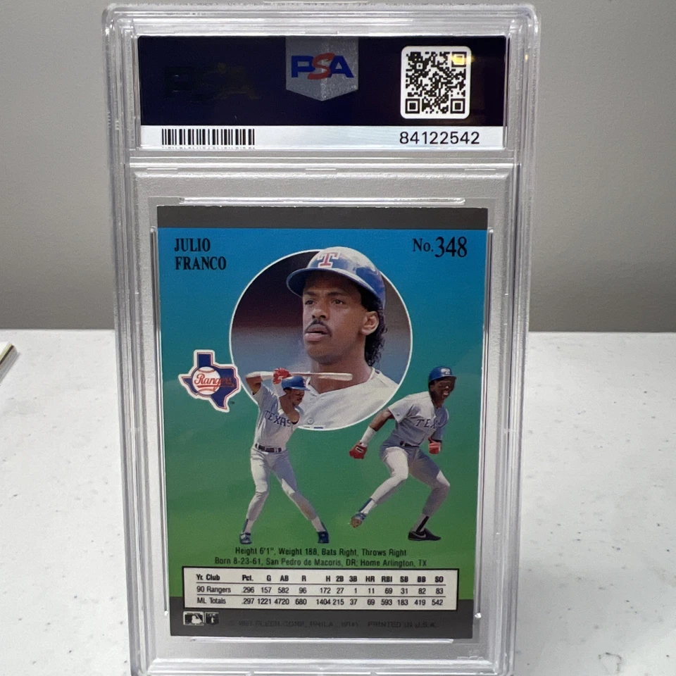 1991 Fleer Ultra - Julio Franco Auto #348 PSA Auto 10 - POP 1 Rangers Indians - Image 2 of 2