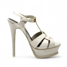 Saint Laurent Tribute Platform Leather Sandals Pumps White – NWB $1100