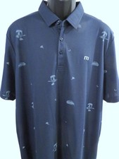 Travis Mathew Golf Shirt 2XL Blue w/Logo Print, NWT 99.95