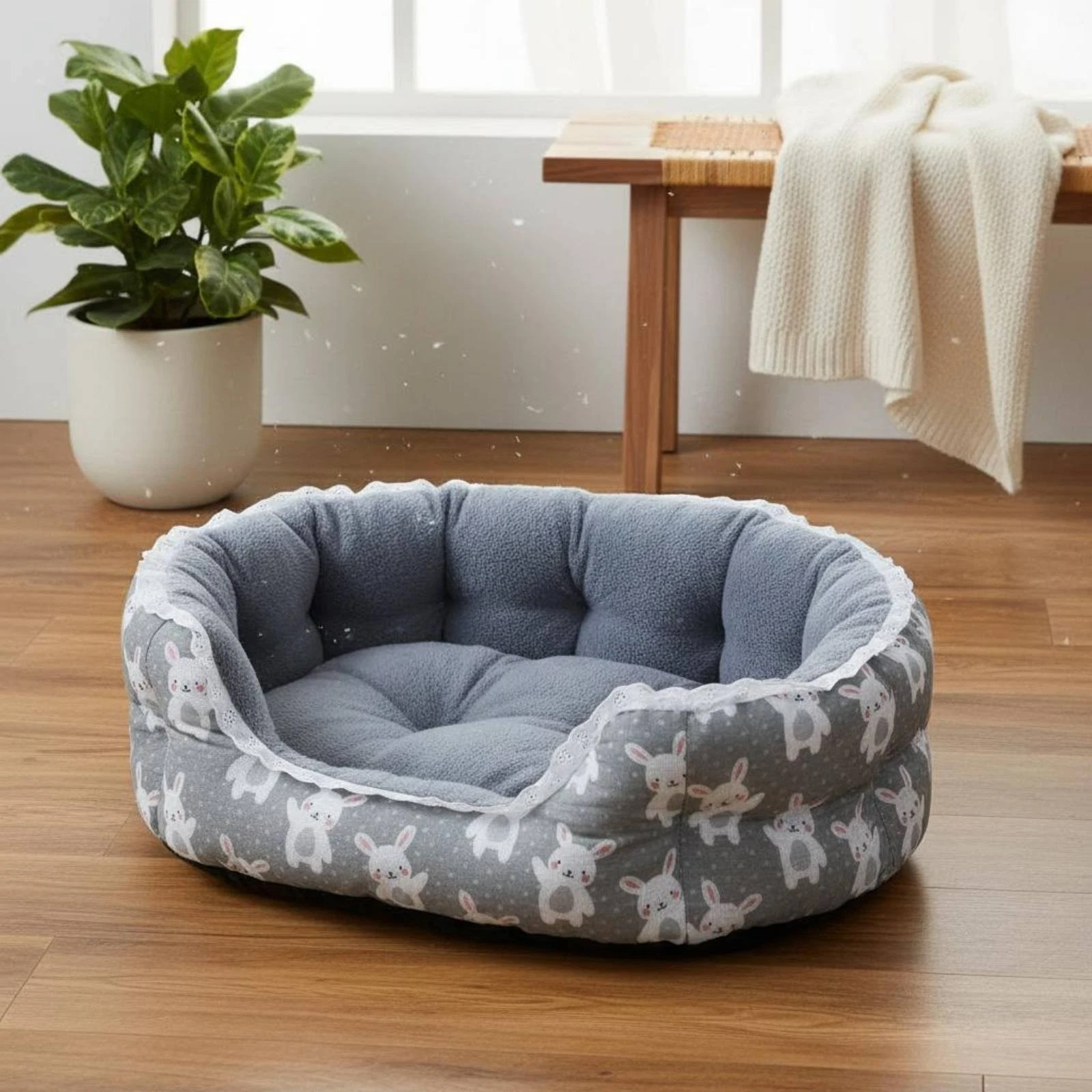 Soft Pet Bed Self Warming Lace Trim Pet Sofa Machine Washable for Cats, Kittens