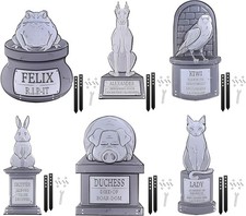 3 D Metal Halloween Pet Cemetery 17" Tombstones Full Set of 6 w Stakes Durable