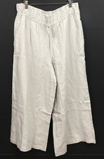 NWT Anthropologie Neutral Linen Wide Leg Smocked-Waist Cropped Pants Size L