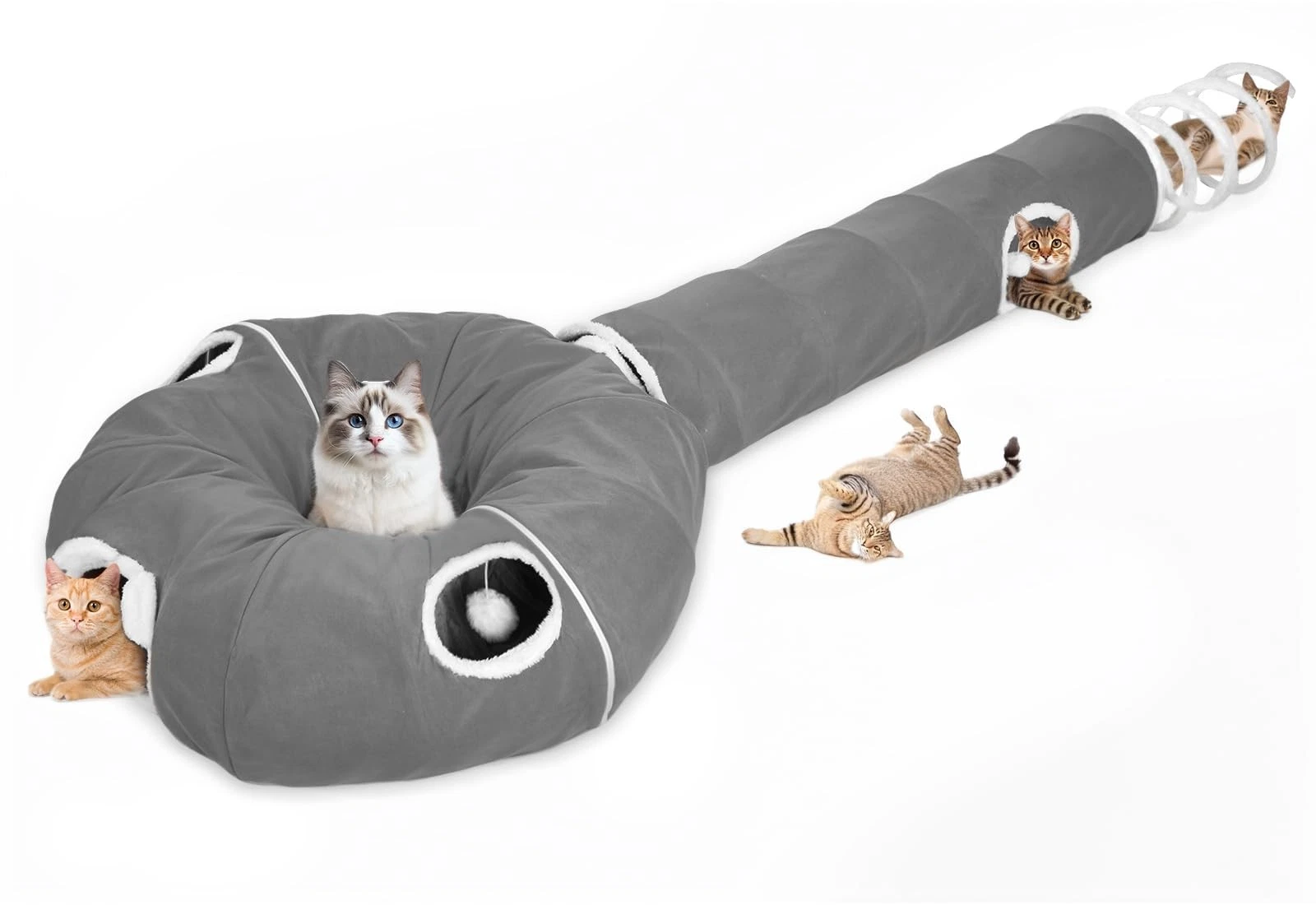 Foldable Cat Tunnel with Feather Tail, Three-Piece Play Tube for Pets...