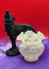 Fenton Glass Honeysuckle Opalescent Coin Dot Vase w/Crimped Edge 1940s