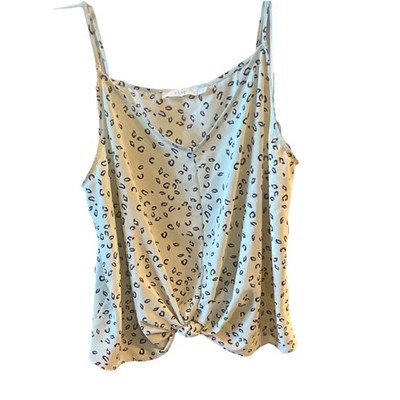 Lush Leopard Print Knot Front Spaghetti Strap Sleeveless V-Neck Camisole Top L