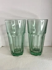 Libbey  Gibraltar Spanish Green 6 3/8” Flat Bottom Glass Lot of 2 duratuff