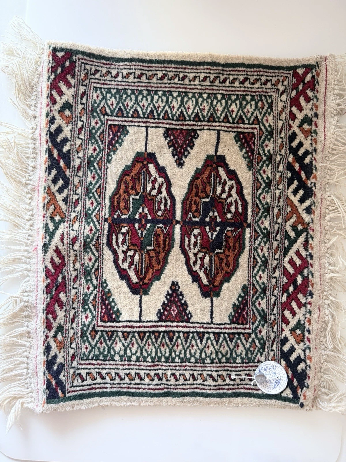 Türkmenhaly Gökdepe Hand-Knotted Wool Rug Turkmen Geometric Tribal 41x91cm