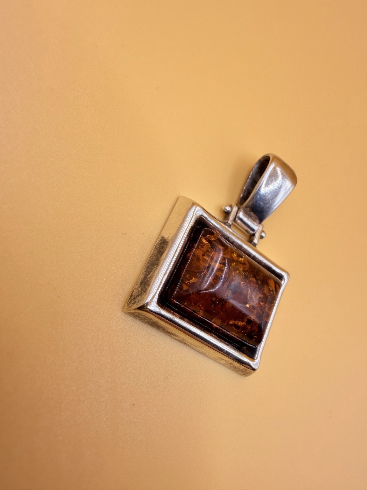 sterling silver pendant set with a genuine Baltic amber stone#152 image 2