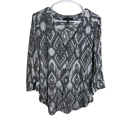 Fred David Blouse Women's Medium V-Neck Printed 3/4 Sleeve Casual Shirt Top