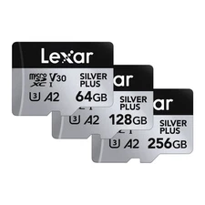 New Lexar Professional SILVER PLUS 64GB 128GB 256GB microSD Card V30 U3 A2 UHS-I