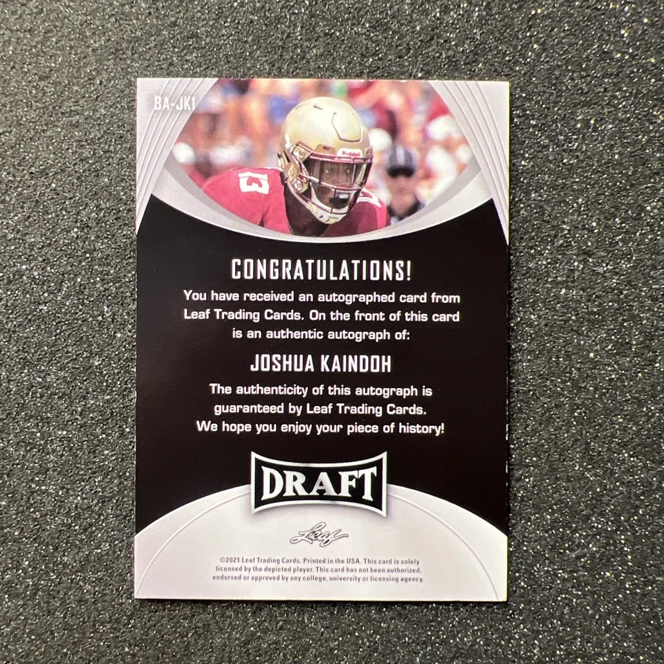 2021 Leaf Draft JOSHUA KAINDOH #BA-JK1 Rookie AUTO - FOOTBALL CARD - Image 4 of 4