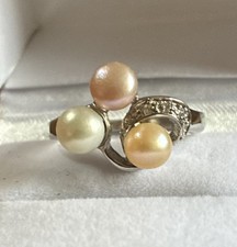 Vintage Sterling Silver Pearl Ring Size M Statement Ring