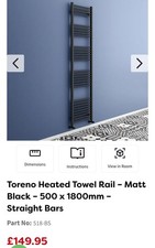 Victorian Plumbing Toreno Heated Towel Rail Matt Black - 500 X 1800mm