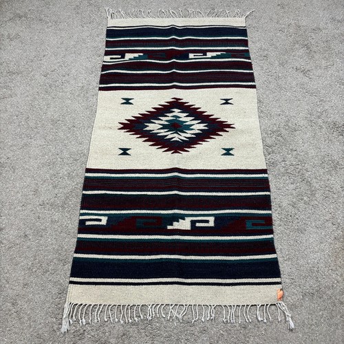 VTG Aztec Southwest Mexican Geometric Wool Throw Rug Blanket Tapestry 56x28.5 in