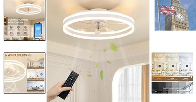 Großer LED Deckenventilator 6 Geschwindigkeiten mit Beleuchtung LED Licht verstellbarer Wind + Fernbedienung