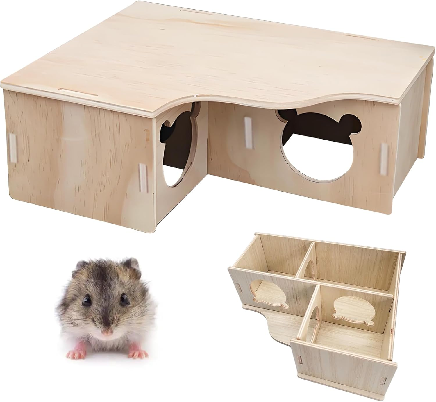 Hamster House Hide Wood, Hamster Hideout Multi Chamber Hides Wooden Houses Platf