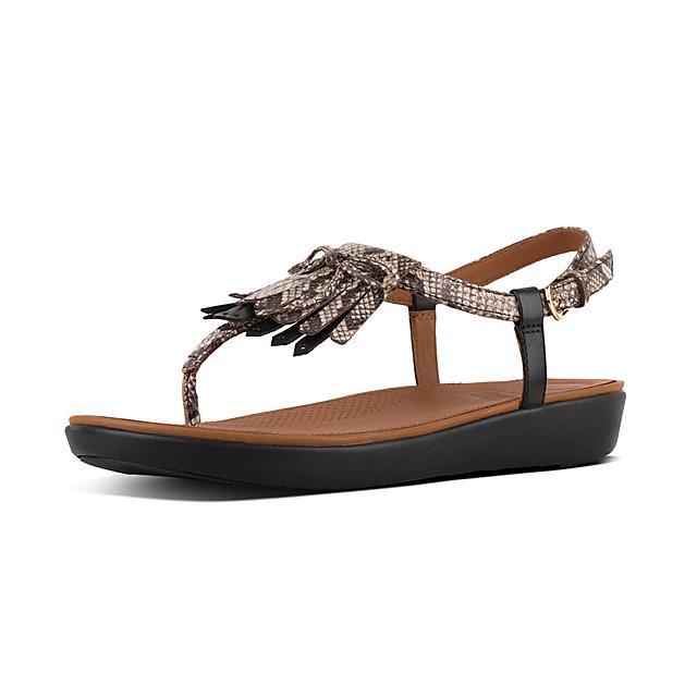 NEW Fitflop Tia Fringe Leather Thong Sandal Taupe Snake/Black, Women Size 8 $110 | eBay