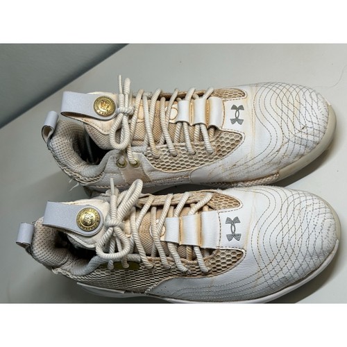 Botines de béisbol Under Armour Brice Harper 7 Elite TPC para hombre talla 9 blancos y dorados - Imagen 2 de 9
