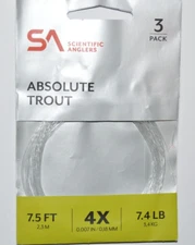scientific anglers absolute trout leaders coldwater 7.5ft 4x 7.4lb 3 per pack