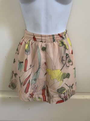 H&M Conscious Collection NEW! Peach Floral Silky High Rise Lined Shorts Sz US 4
