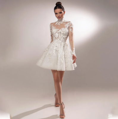 bridal dresses corset style Two-Piece Lace Wedding Dress with Detachable High-Neck Bolero 18 Model Notes oval Beaded Shell Print Mesh Kid US Size:5-6 Years